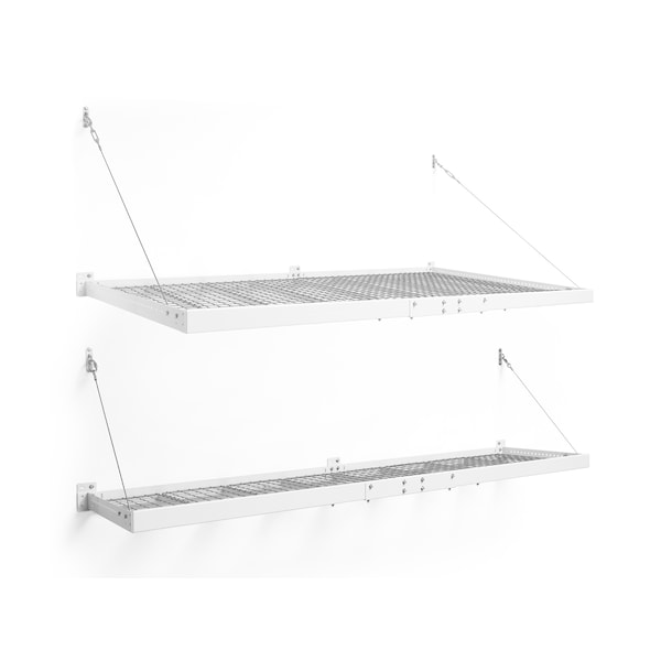 Newage Products Pro Series 4 ft. x 8 ft. Wall Mounted Steel Shelf and Pro Series 2 ft. x 8 ft. Wall Mounted Steel Shelf- White 40409 - main